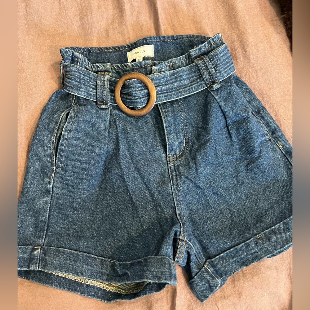 Denim High-Waisted Belted Shorts